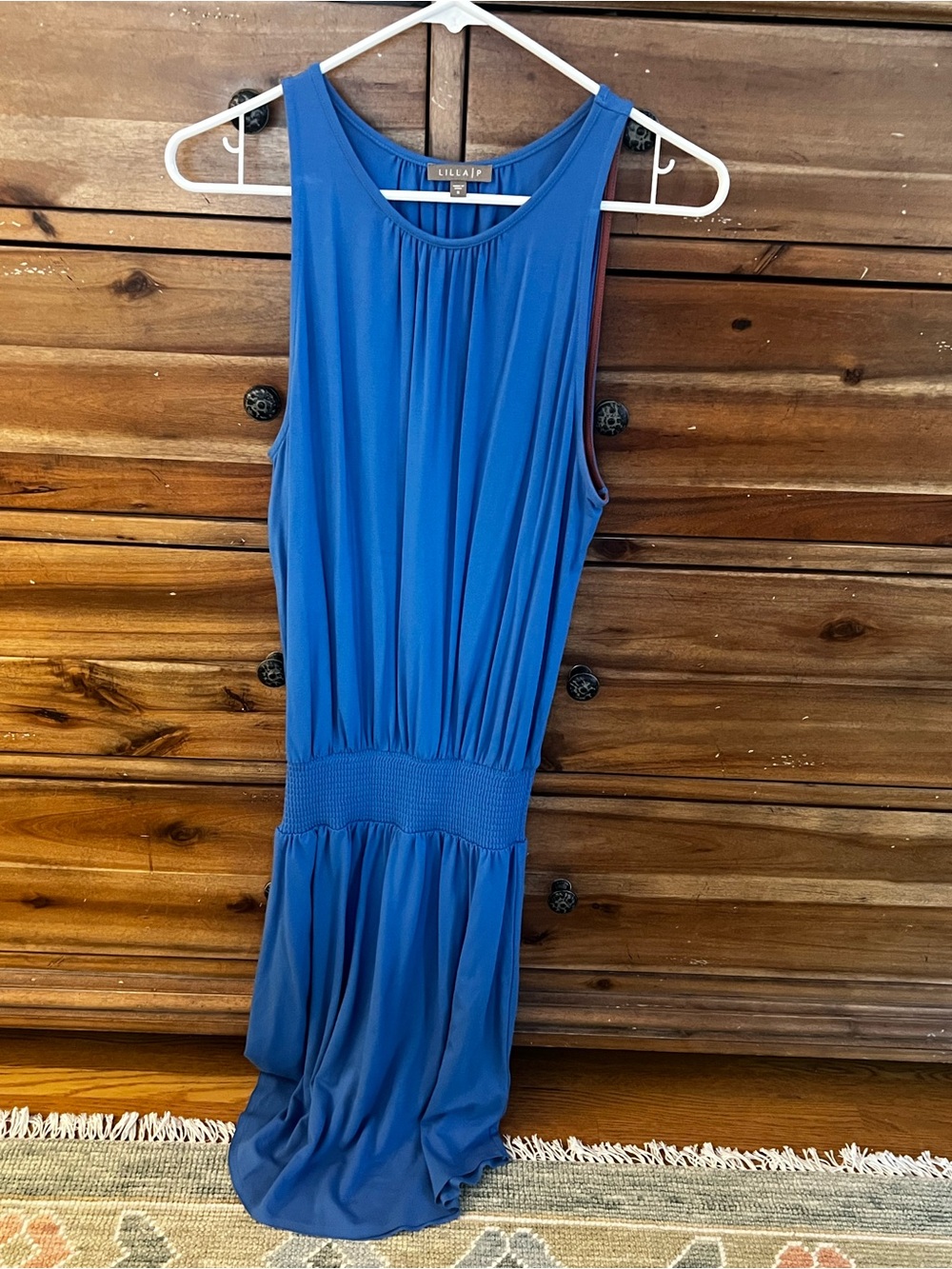 Lilla P Blue Sleeveless Smocked Waist Midi Dress Size Small